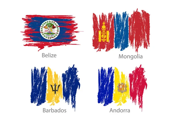 Set uitstrijkje geschilderd vlaggen van verschillende landen — Stockvector