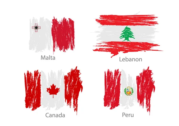 Conjunto de bandeiras pintadas com esfregaço de diferentes países — Vetor de Stock