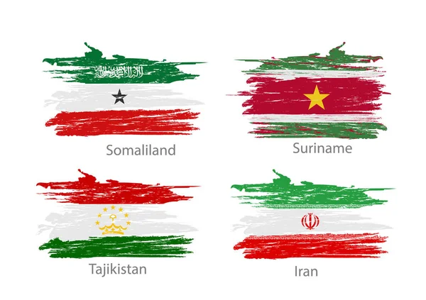 Ensemble de drapeaux peints par frottis de différents pays — Image vectorielle