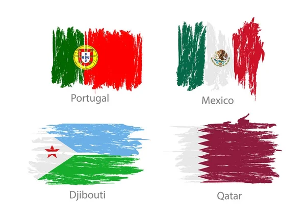 Serie di bandiere dipinte a macchia d'olio di diversi paesi — Vettoriale Stock