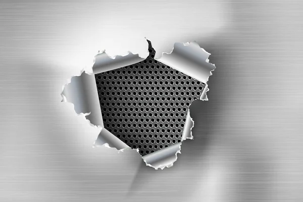 Ragged Hole torn in ripped steel — Stock Vector
