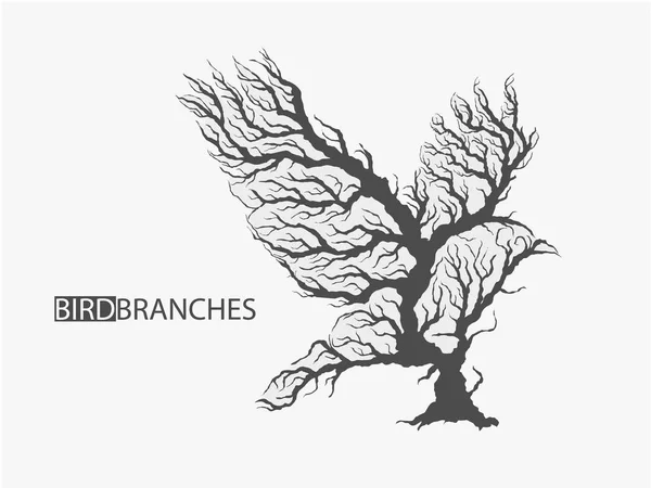 Silhouette Oiseau Provenant Branches Arbre Isolées — Image vectorielle