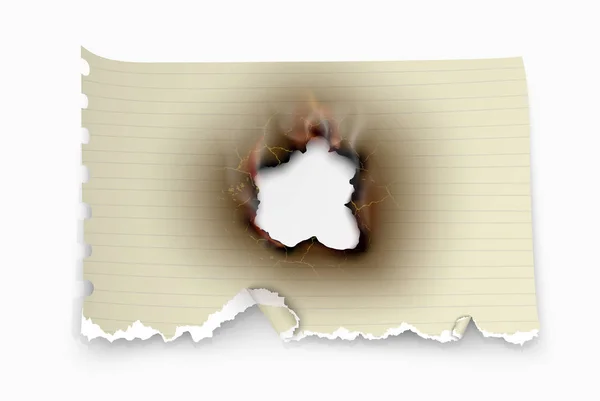 破れた紙の破れた穴が焼け 透明な背景に炎 — ストックベクタ