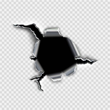 ragged bullet Hole torn in ripped metal on transparent background clipart