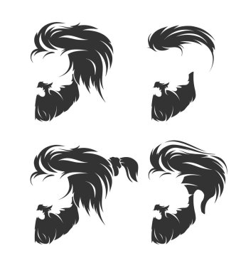 moda illüstrasyon, el grafik - sakal ve bıyıklı erkek saç modeli