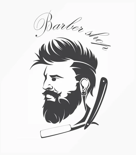 Vintage Barbería Emblema Etiqueta Insignia Hombre Con Barba — Vector de stock