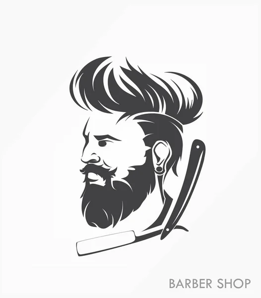 ビンテージ理容室店エンブレム ラベル バッジひげを持つ男 — ストックベクタ