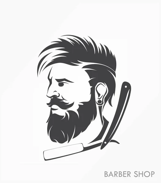 Vintage Barbería Emblema Etiqueta Insignia Hombre Con Barba — Vector de stock