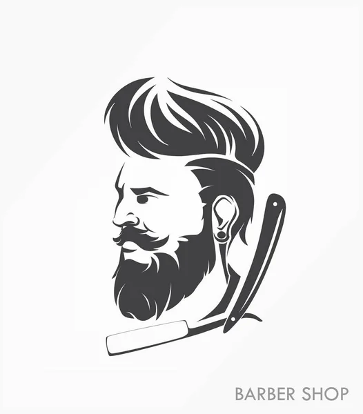 Vintage Barbería Emblema Etiqueta Insignia Hombre Con Barba — Archivo Imágenes Vectoriales