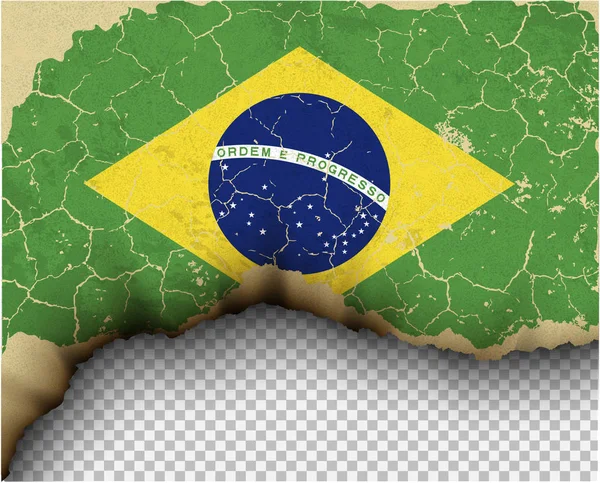 Bandera Brasil Agrietado Sobre Fondo Transparente — Archivo Imágenes Vectoriales