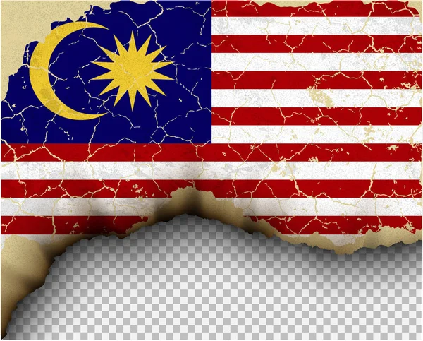 Bandera Malasia Agrietada Sobre Fondo Transparente — Vector de stock