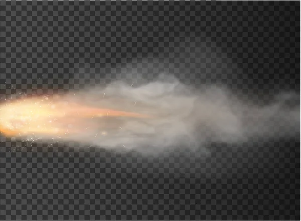 火箭，子弹轨迹在透明背景下隔绝的烟雾 — 图库矢量图片