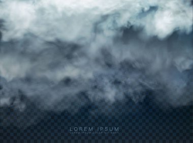 Mavi şeffaf arkaplanda izole edilmiş bulut ve duman