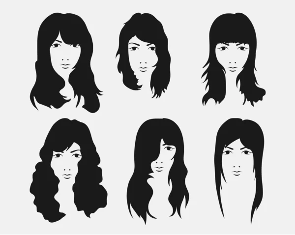 Gaya rambut gadis dan potongan rambut dengan wajah - Stok Vektor