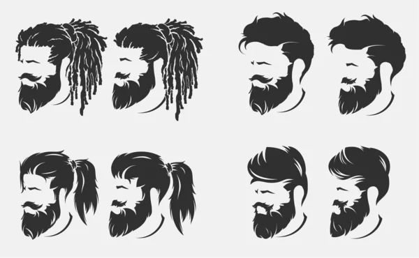 Peinados para hombre y corte de pelo con barba — Vector de stock