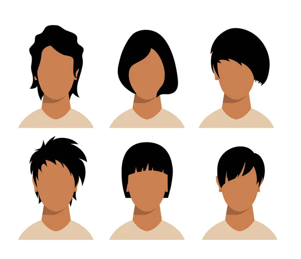 Peinados de las niñas y los hombres y corte de pelo con la cara — Vector de stock