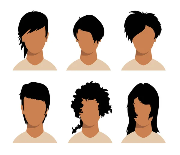 Peinados de las niñas y los hombres y corte de pelo con la cara — Vector de stock