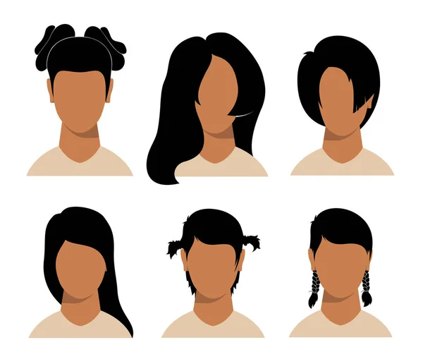 Penteados meninas e corte de cabelo com o rosto —  Vetores de Stock
