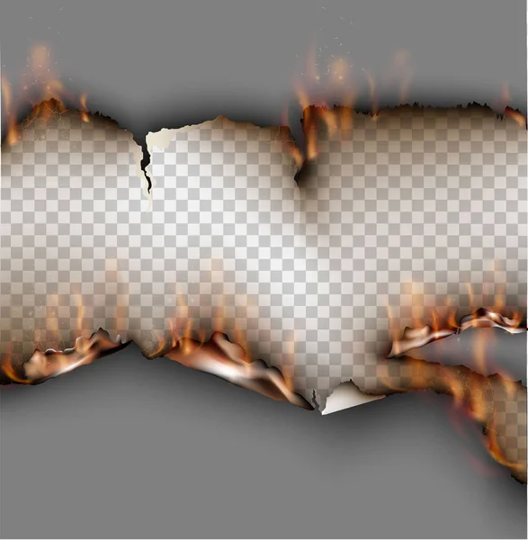 Plantillas de diseño transparente quema rasgado de papel con fuego — Vector de stock