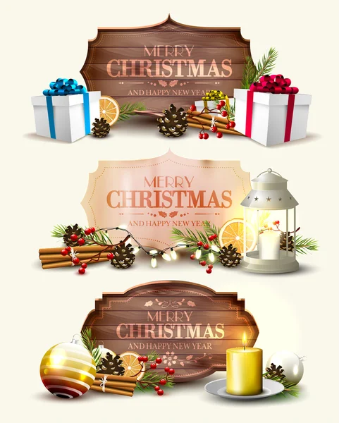 Vector conjunto de tres cabeceras de Navidad — Vector de stock