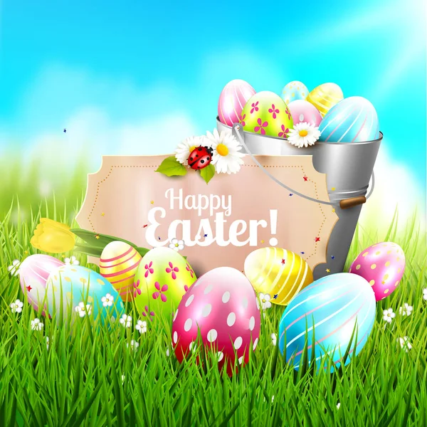 Linda tarjeta de felicitación de Pascua — Vector de stock