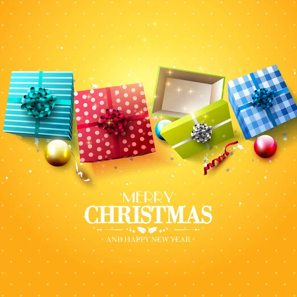 Hediye kutuları ve baubles ile modern Noel tebrik kartı