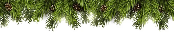 Bordure de Noël avec branches de sapin et cônes de pin — Image vectorielle