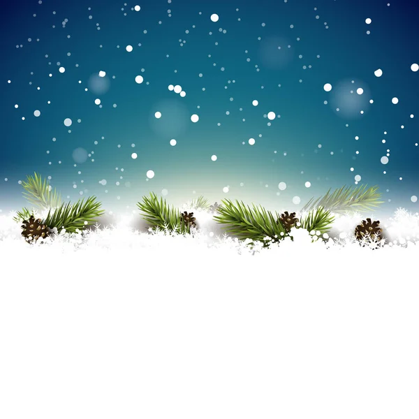 Christmas background with fir branches and pine cones in the snow — Stock Vector