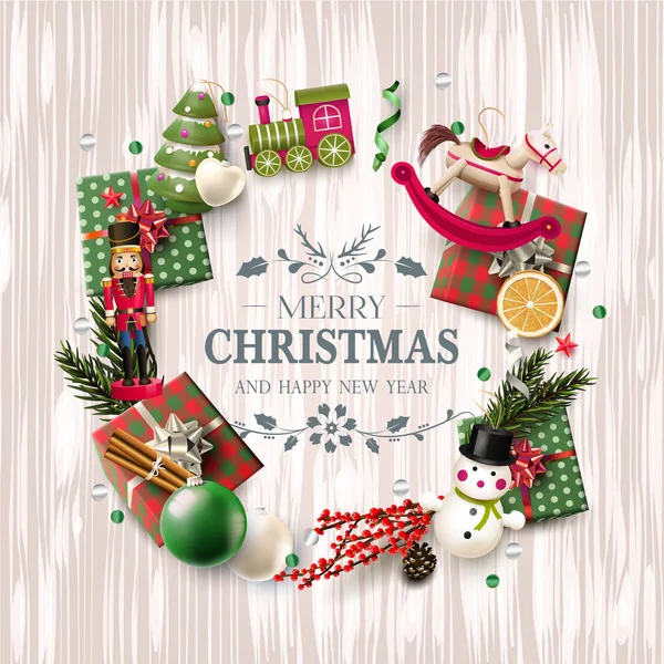 Fondo de Navidad con decoraciones tradicionales . — Vector de stock