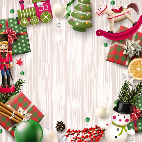 Χριστουγεννιάτικο φόντο με παραδοσιακή διακόσμηση — Διανυσματικό Αρχείο