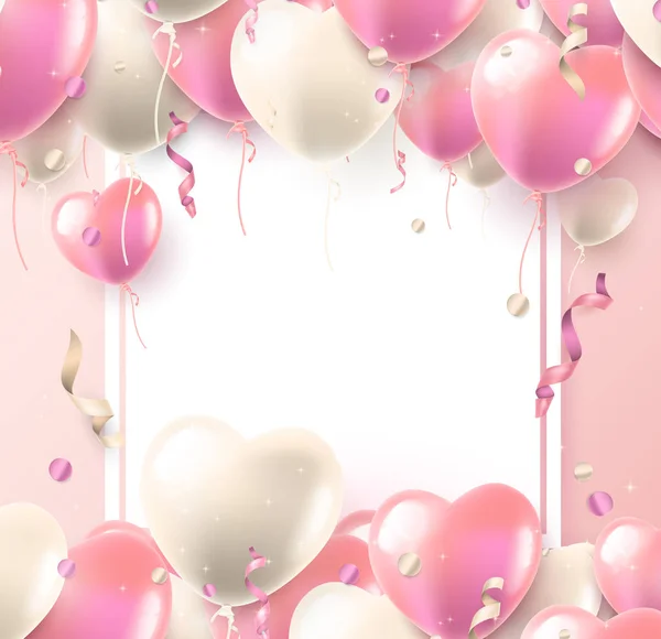 Balões Forma Coração Fundo Rosa — Vetor de Stock