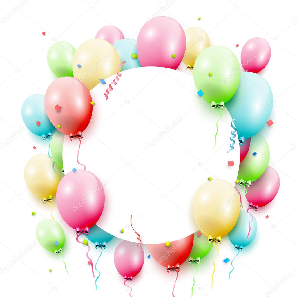 Birthday template with colorful birthday balloons on white background