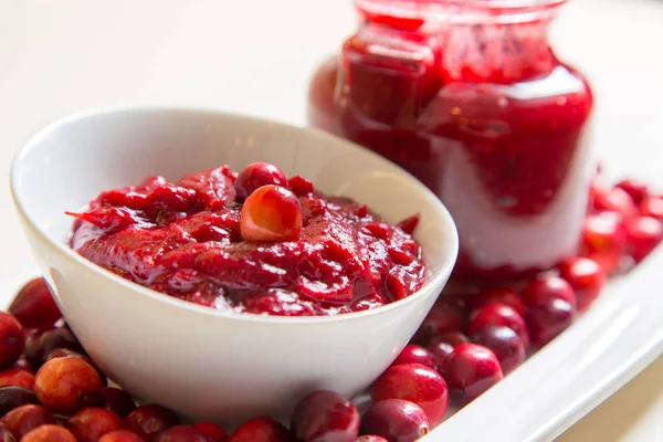 Cranberry relish in modern white china — Stock Photo, Image