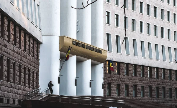 Moldova Cumhuriyeti Parlamentosu önünde duran asker