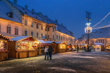 Sibiu, Romania - 27 November 2017: Christmas Market  in Sibiu ma