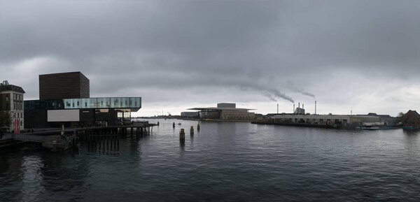 Copenhagen - October 23, 2016: Panorama of Copenhagen, Ways of polluting the atmosphere concept