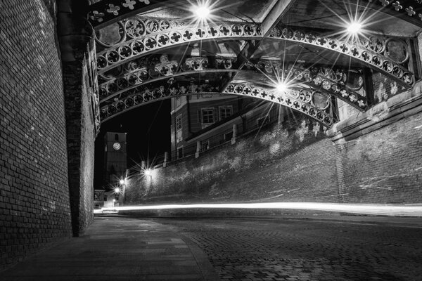Sibiu at night below The Bridge of Liars and with the Council Tower in background