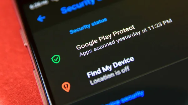 Cluj Ρουμανία Ιουλ 2019 Google Play Protect Στο Μενού Ρυθμίσεων — Φωτογραφία Αρχείου