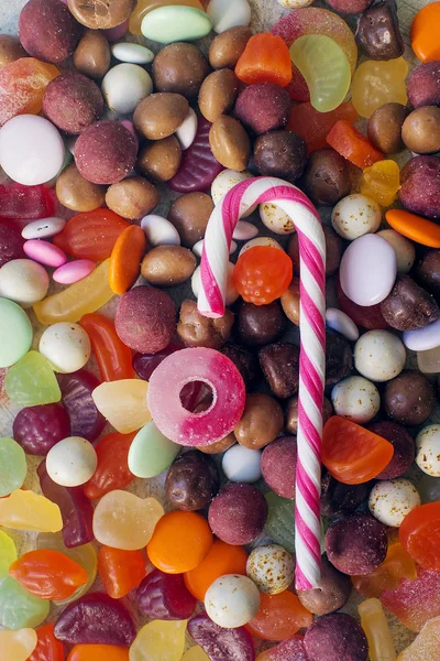 Colorful bright assorted sweets and candy for kids party on white table — Stock Photo, Image