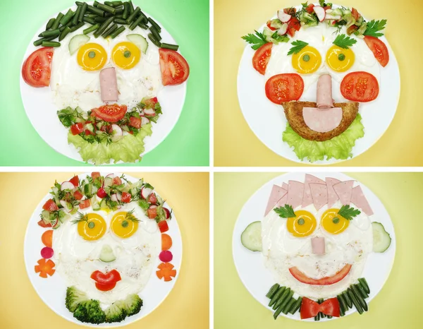 Café da manhã ovo criativo para forma de rosto de criança — Fotografia de Stock