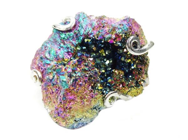 Кристаллические кварцевые ауру титана геологические кристаллы — стоковое фото