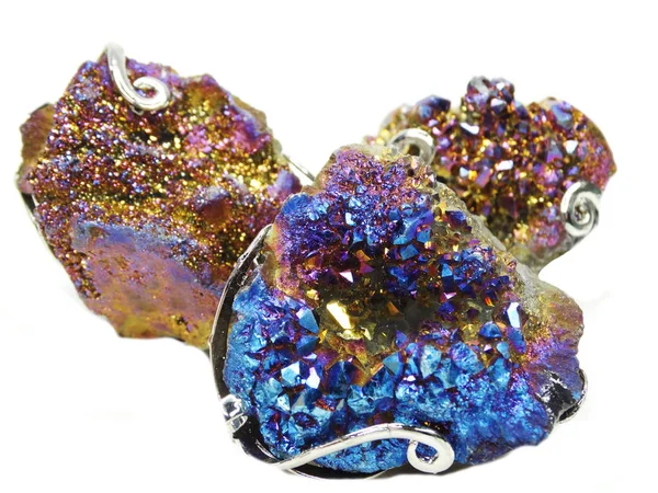 Crystal quartz aura titan geode geological crystals — Stock Photo, Image