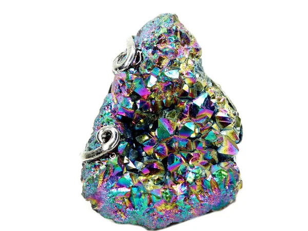 Crystal quartz aura titan geode geologické krystaly — Stock fotografie