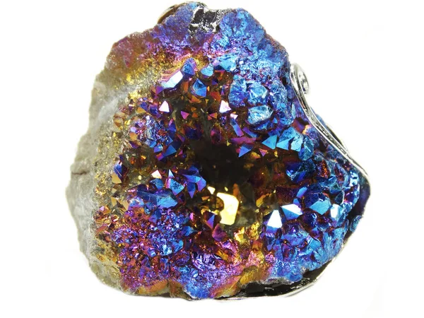 Crystal quartz aura titan geode geologické krystaly — Stock fotografie