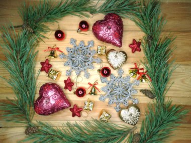 Ahşap arka plan christmas dekorasyon kompozisyonu