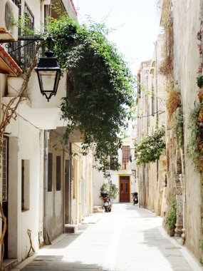 geleneksel sokak amoung bougainvillaea Yunanistan 