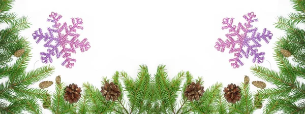 Moldura de decoração de natal com ramos de abeto e cones — Fotografia de Stock