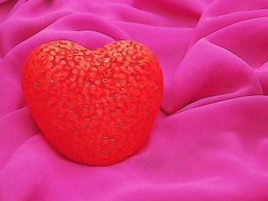 kırmızı saten malzeme kalp şekli aşk kavramı ile