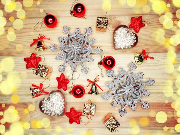 Christmas decoration composition on wooden background — Stock Photo, Image