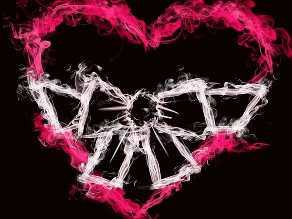 Liebe abstrakten Hintergrund Herz in Bogen bunten Rauch — Stockfoto
